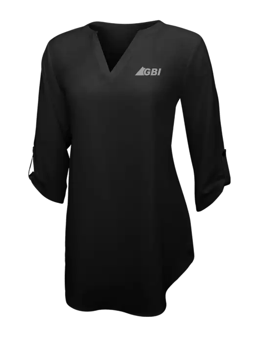 Womens Black 3/4 Sleeve Tunic Blouse w/Great Basin Industrial Logo