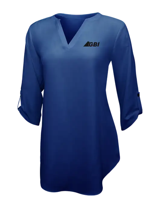 Dark Royal Womens 3/4 Sleeve Tunic Blouse w/Great Basin Industrial Logo