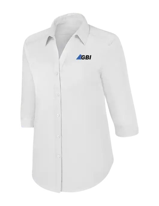 Womens White 3/4 Sleeve Carefree Poplin Shirt w/Great Basin Industrial Logo