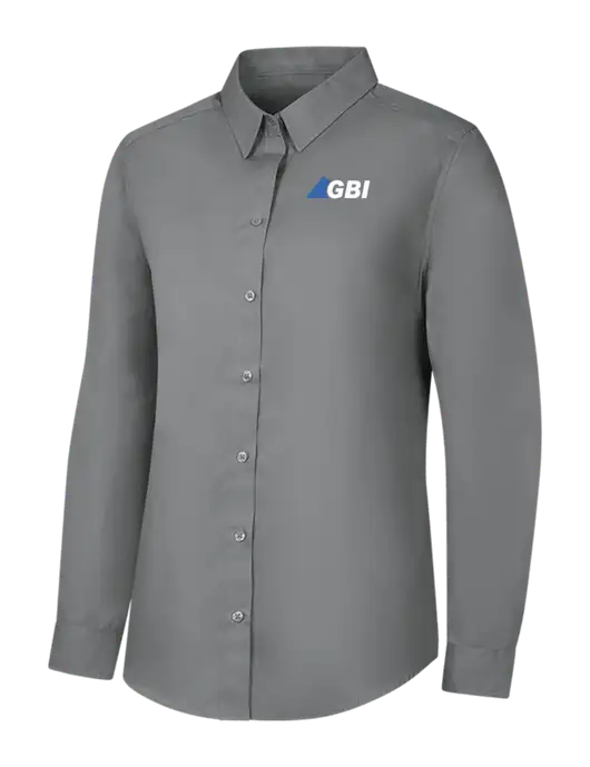 Womens Medium Grey Long Sleeve Carefree Poplin Shirt w/Great Basin Industrial Logo