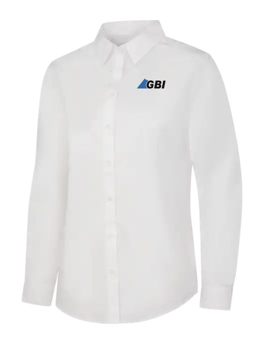 Womens White Long Sleeve Carefree Poplin Shirt w/Great Basin Industrial Logo