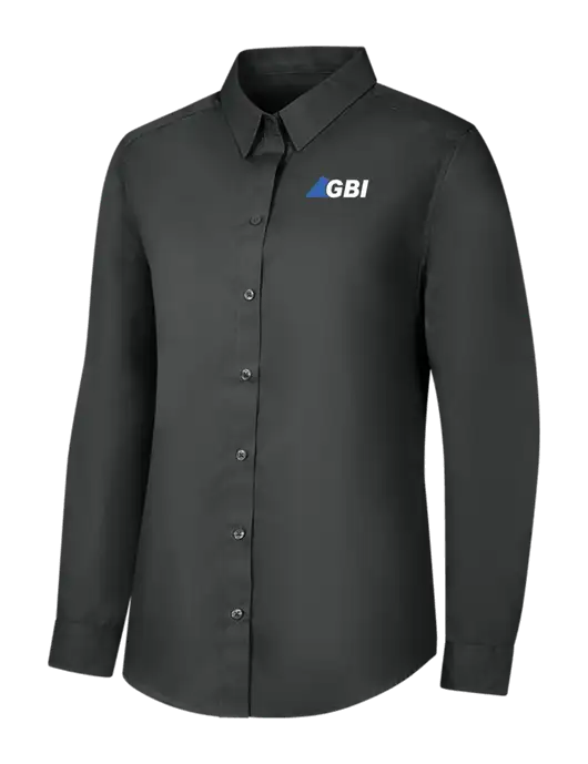 Womens Dark Grey Long Sleeve Carefree Poplin Shirt w/Great Basin Industrial Logo
