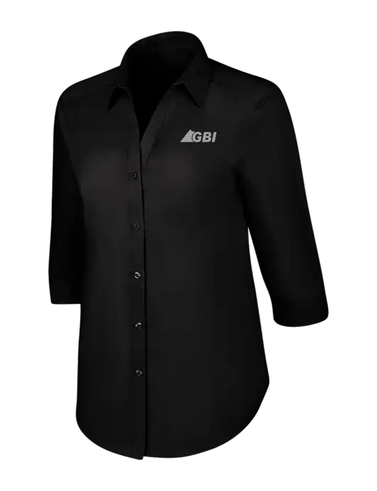 Womens Black 3/4 Sleeve Carefree Poplin Shirt w/Great Basin Industrial Logo