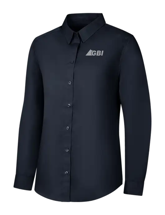 Womens River Blue Navy Long Sleeve Carefree Poplin Shirt w/Great Basin Industrial Logo