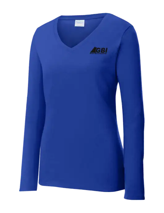 Womens  V-Neck Ring Spun Royal 4.5 oz Long Sleeve T-Shirt w/Great Basin Industrial Logo