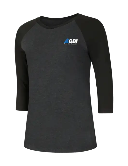 Womens Simply Soft 3/4 Sleeve Black/Black Frost Ring Spun Cotton T-Shirt w/Great Basin Industrial Logo