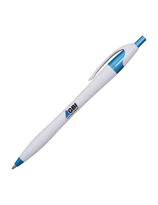 Novella White/Blue Shimmer Pen - Blue Ink w/Great Basin Industrial Logo