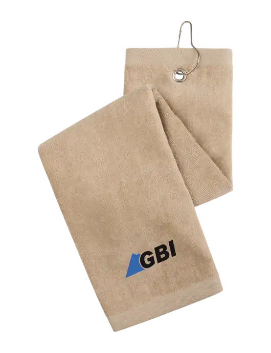 Khaki Tri-Fold Golf Towel with Grommet w/Great Basin Industrial Logo