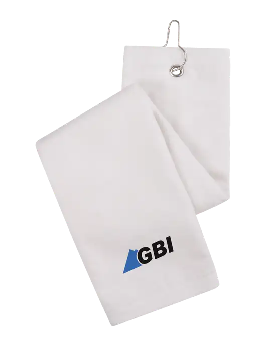 White Tri-Fold Golf Towel with Grommet w/Great Basin Industrial Logo
