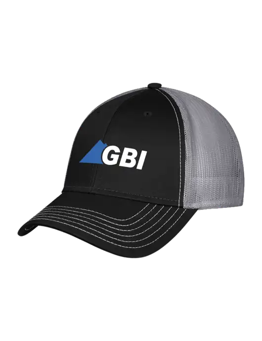 Black/Medium Dark Grey Mesh Trucker Cap Snap Back w/Great Basin Industrial Logo