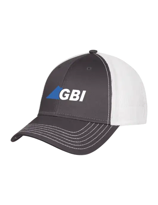 Dark Grey/White Mesh Trucker Cap Snap Back w/Great Basin Industrial Logo