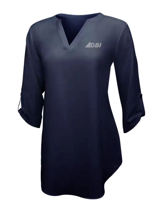 Navy Womens 3/4 Sleeve Tunic Blouse w/Great Basin Industrial Logo