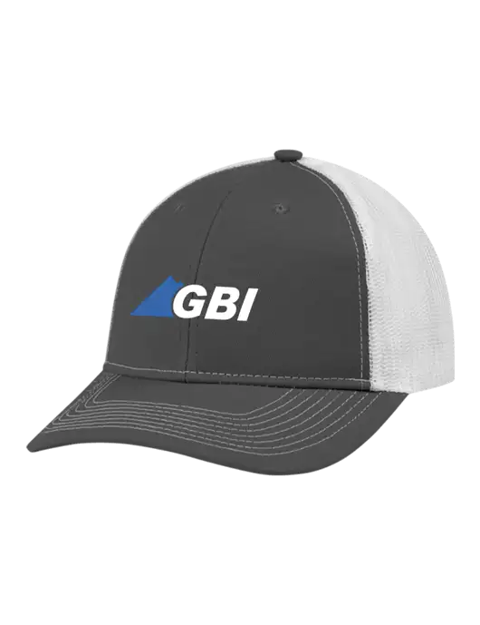 Snapback Ponytail Trucker Cap Dark Grey w/White Mesh w/Great Basin Industrial Logo