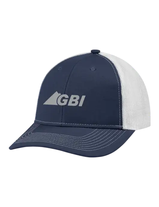 Snapback Ponytail Trucker Cap Navy w/White Mesh w/Great Basin Industrial Logo