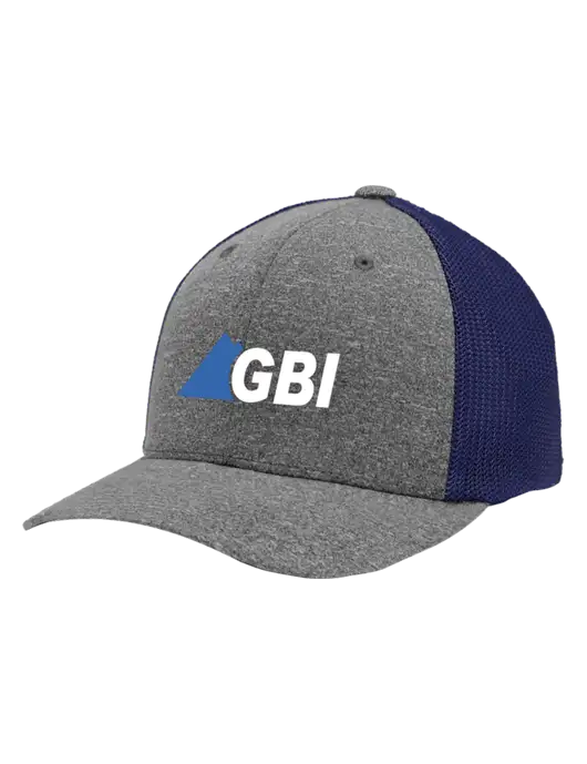 Flexfit Navy/Medium Grey Heather Melange Mesh Back Trucker Cap w/Great Basin Industrial Logo