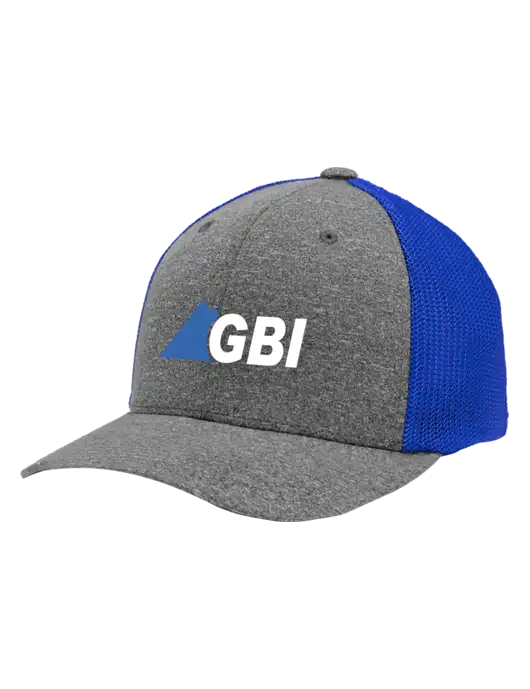 Flexfit Royal/Medium Grey Heather Melange Mesh Back Trucker Cap w/Great Basin Industrial Logo