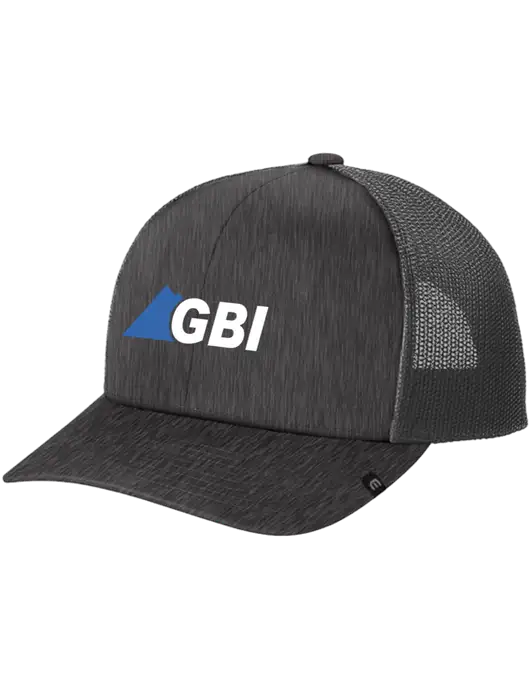 TravisMathew Very Dark Grey Heather Cruz Trucker Cap w/Great Basin Industrial Logo