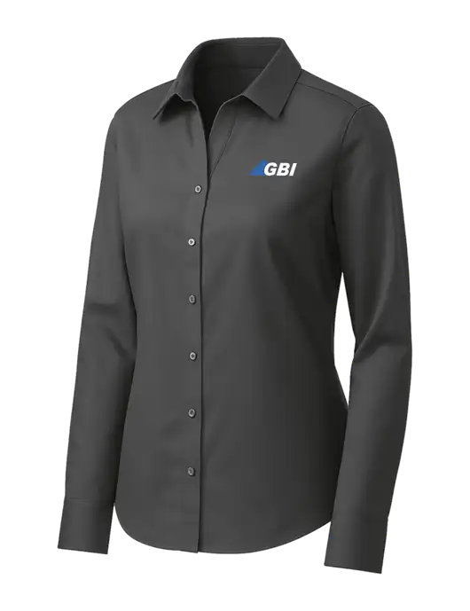 Brooks Brothers Womens Dark Grey Wrinkle-Free Stretch Pinpoint Shirt w/Great Basin Industrial Logo