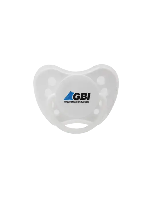 Silicone White Pacifier with Clear Cover w/Great Basin Industrial Logo