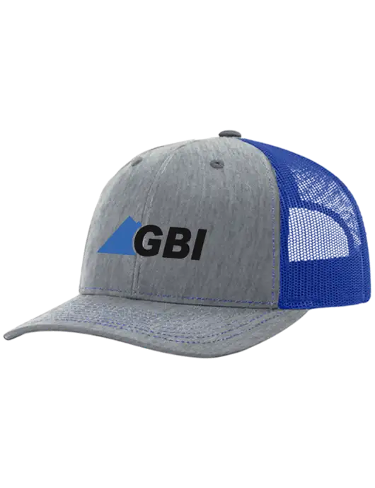 Richardson Adjustable Snapback Original 112 Trucker Cap Heather Light Grey w/Royal Mesh w/Great Basin Industrial Logo