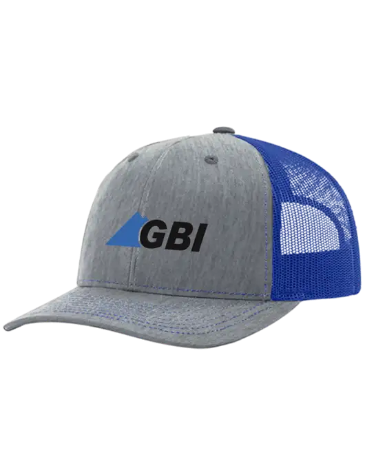 Richardson Adjustable Snapback Original 112 Trucker Cap Heather Light Grey w/Royal Mesh w/Great Basin Industrial Logo