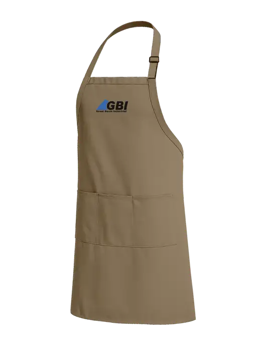 Easy Care Extra Long Bib Dark Tan Apron with Stain Release w/Great Basin Industrial Logo