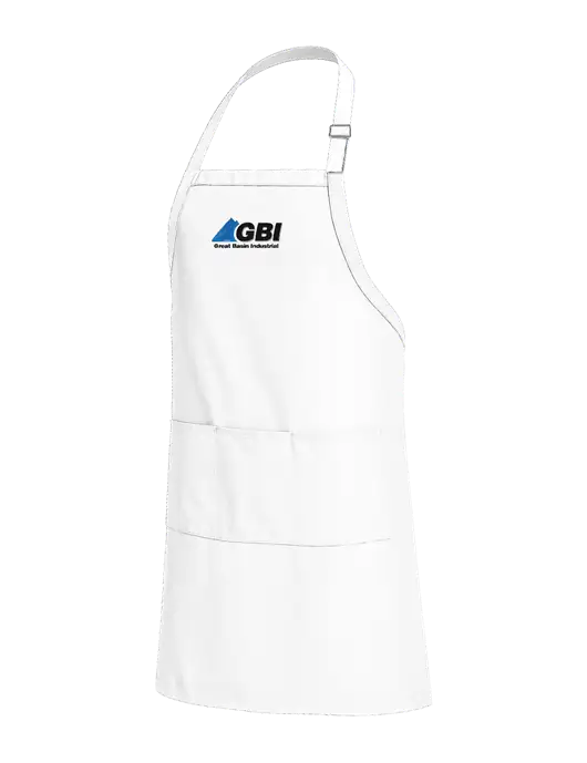 Easy Care Extra Long Bib White Apron with Stain Release w/Great Basin Industrial Logo