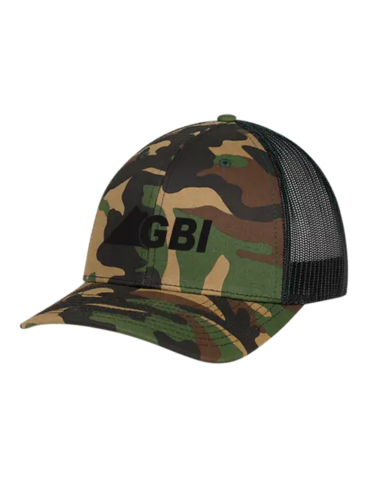 Richardson Adjustable Snapback Original 112P Trucker Cap Army Camo/Black  w/Great Basin Industrial Logo